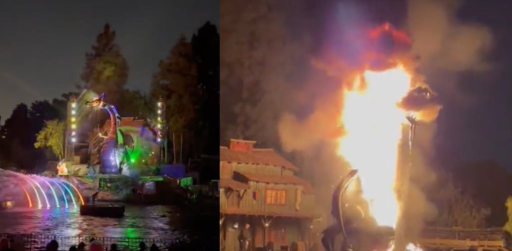 Animatronic Dragon Catches Fire During Fantasmic Show in Disneyland, California